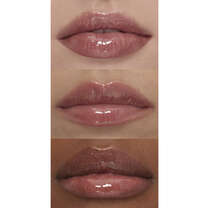 Rich Brown Shimmer Lip Plumping Gloss on Lips